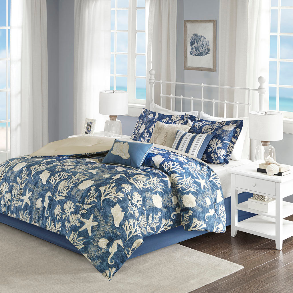 Cape Cod 5 Piece Seersucker Comforter Set with Throw Pillows