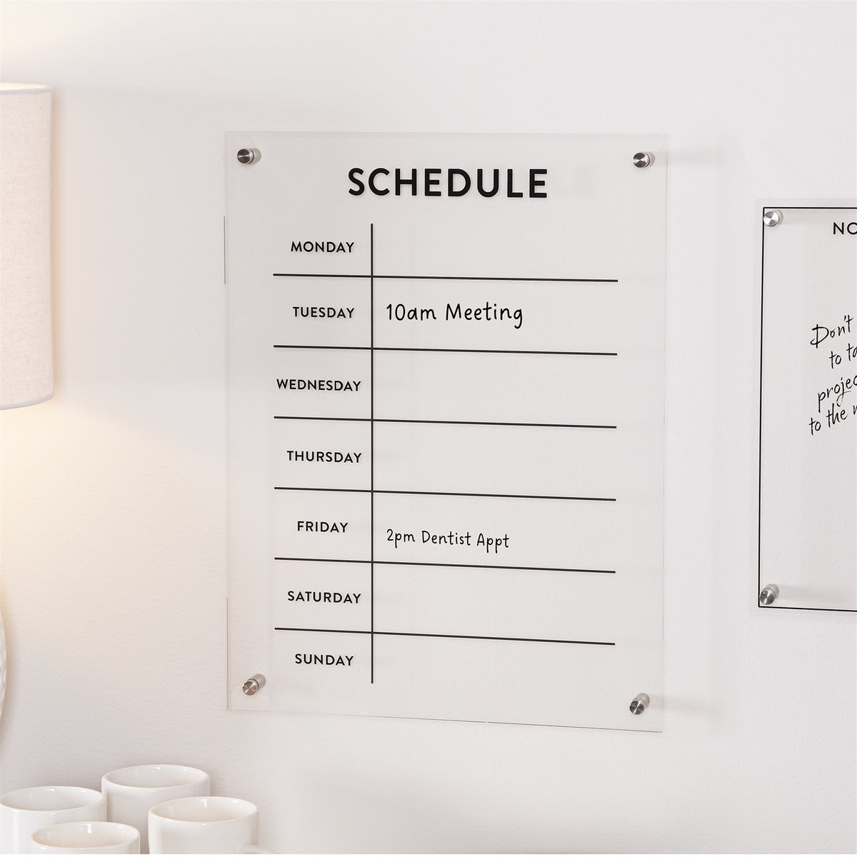 Acrylic Dry Erase Weekly Calender 19"H