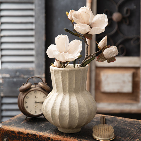 Handmade Paper Mache Ribbed Vase