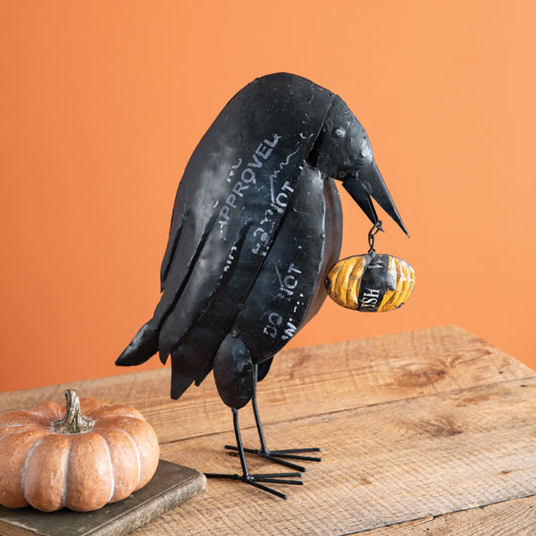 Recycled Metal Crouched Raven