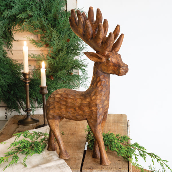 Hand-Carved Peering Buck