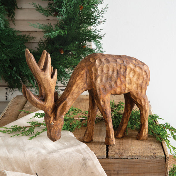 Hand-Carved Grazing Buck