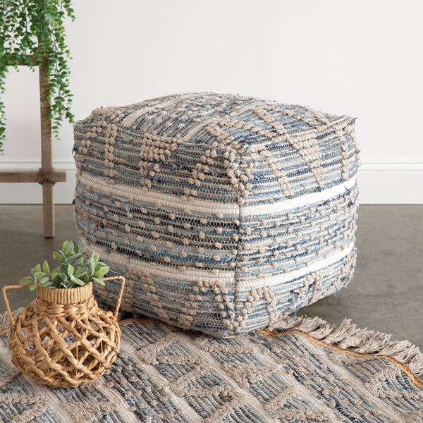 Handwoven Denim Floor Pouf