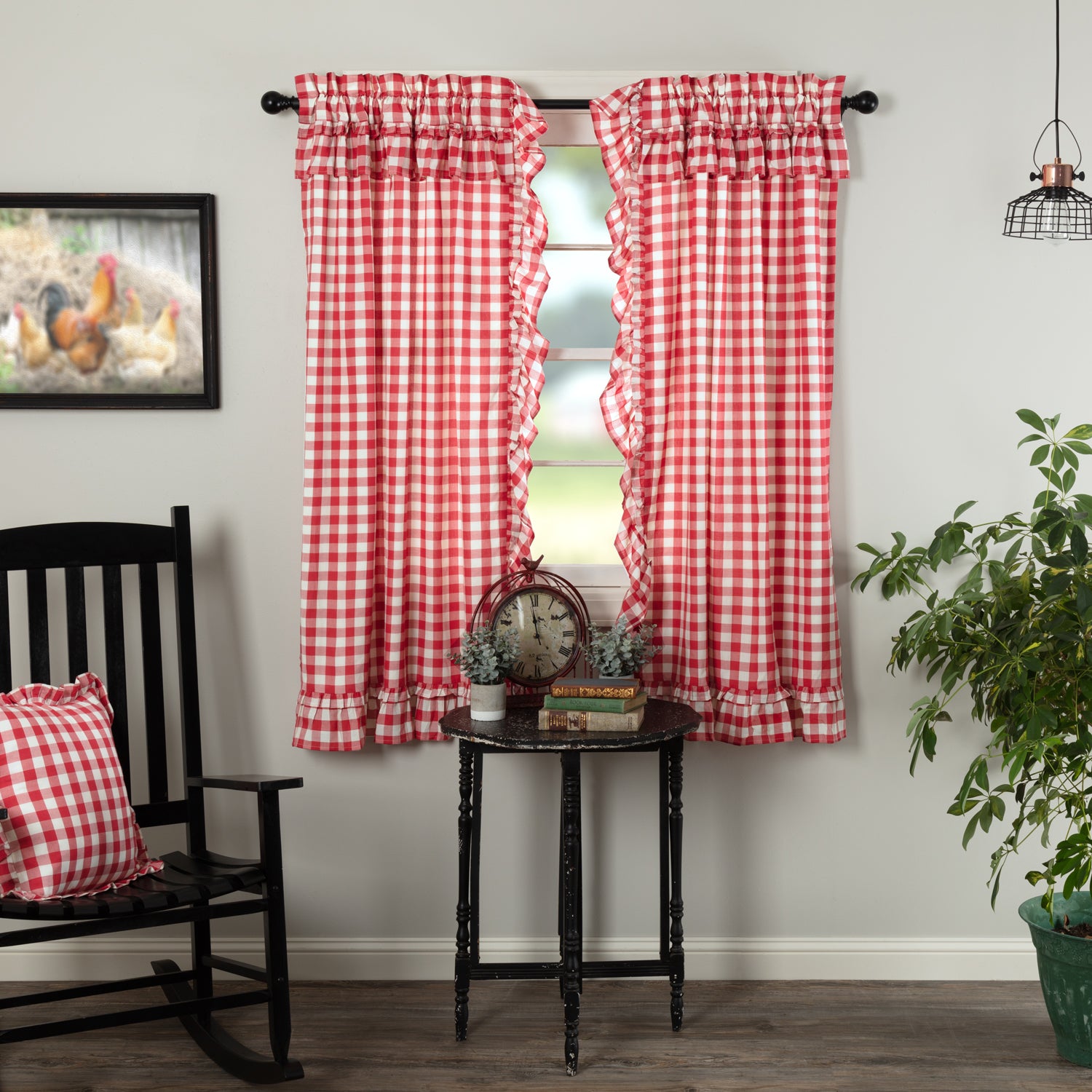 Annie Buffalo Red Check Ruffled Short Panel Set of 2