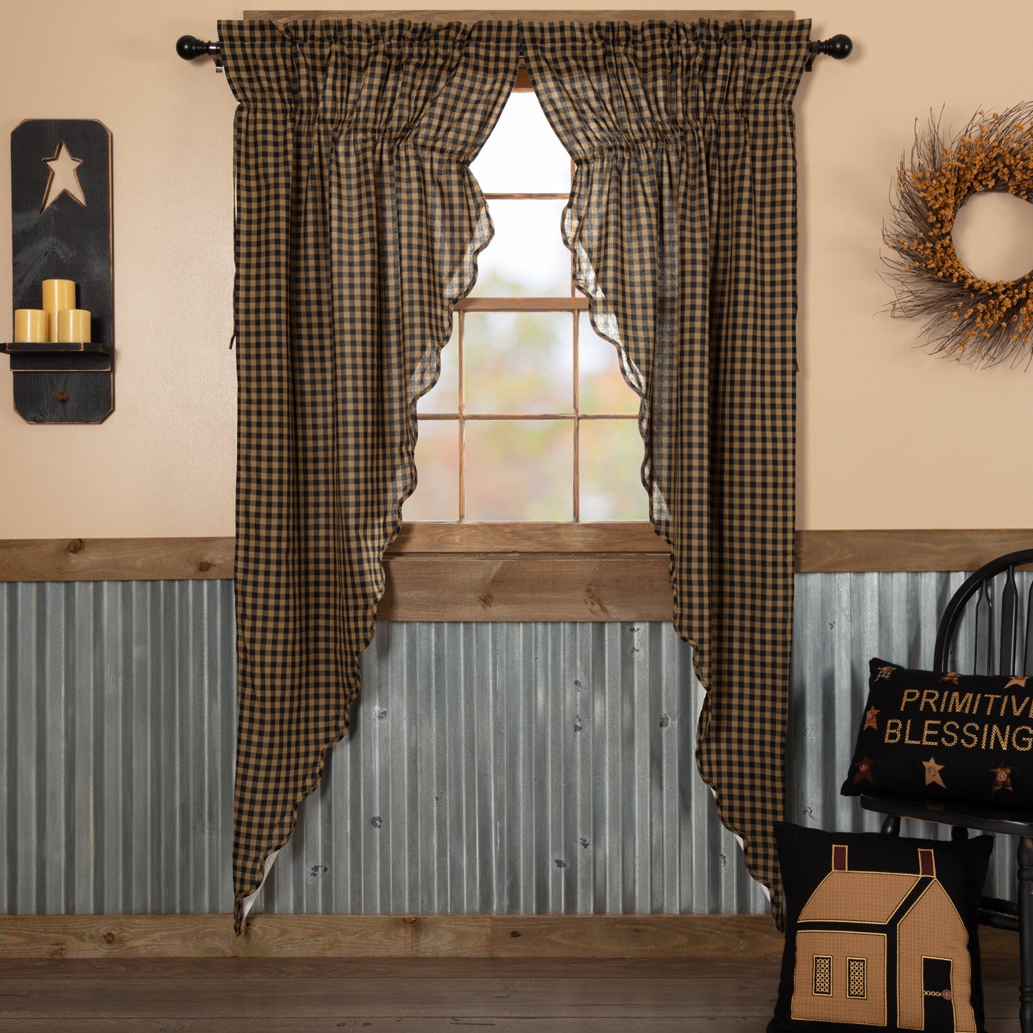 Black Check Scalloped Prairie Long Panel Set of 2