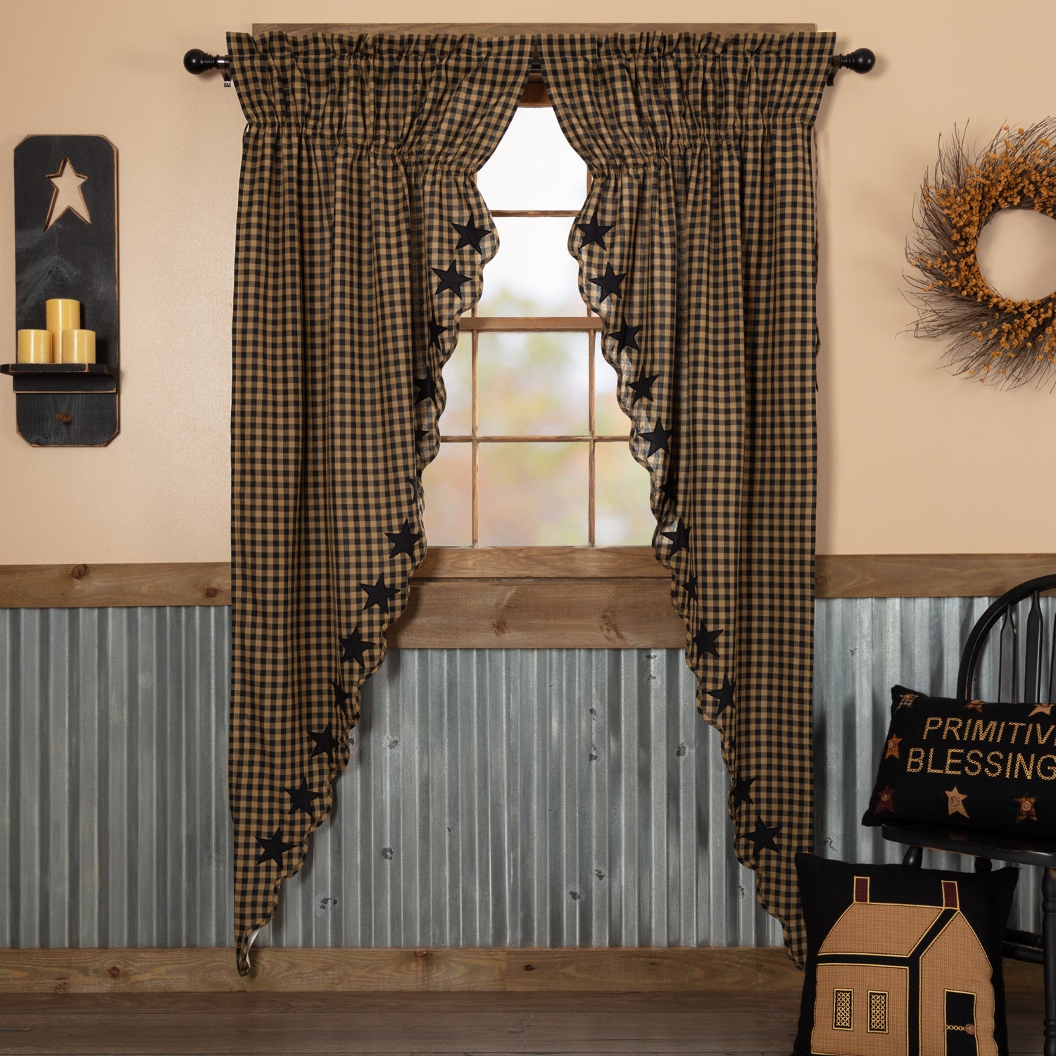 Black Star Scalloped Prairie Long Panel Set of 2