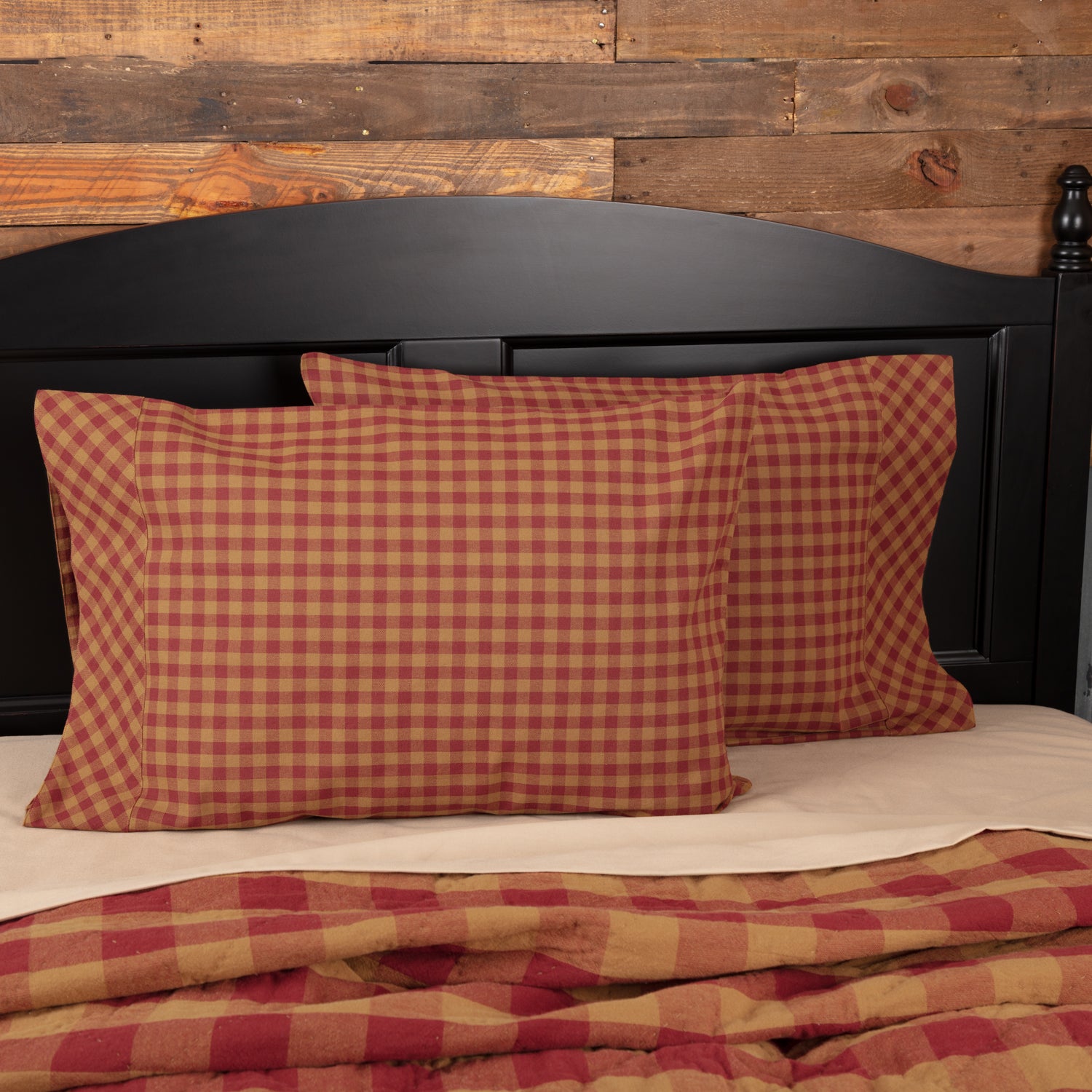 Burgundy Check Standard Pillow Case Set of 2
