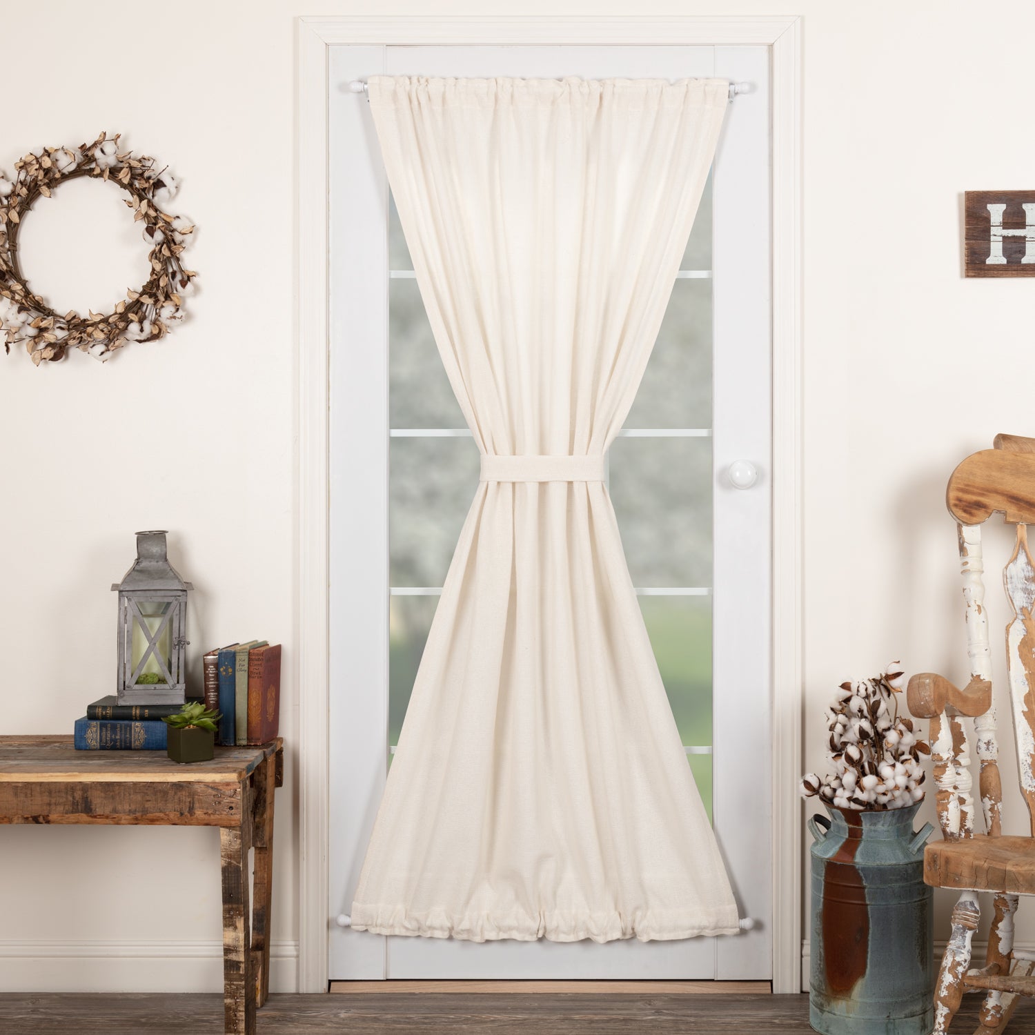 Burlap Antique White Door Panel