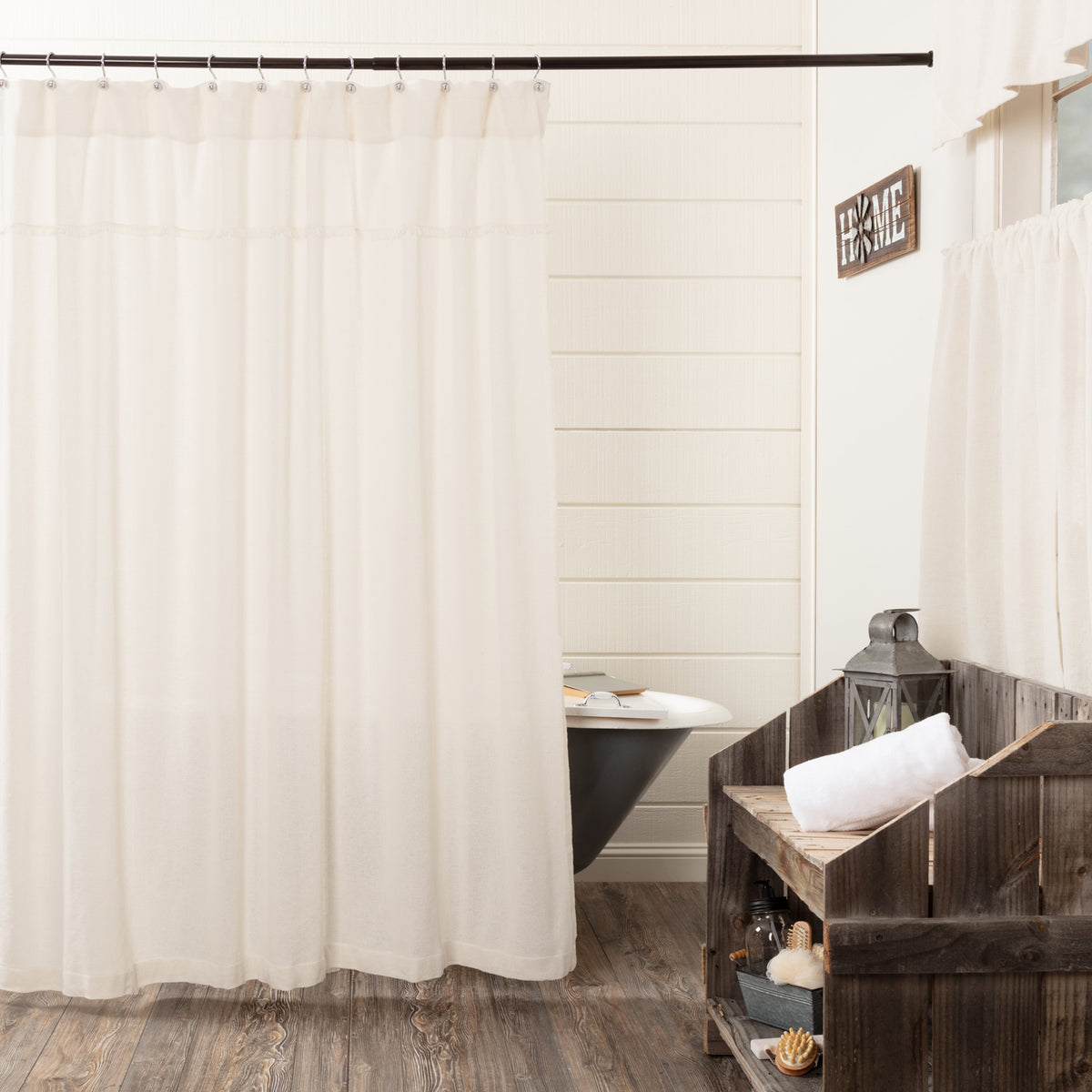 Burlap Antique White Shower Curtain