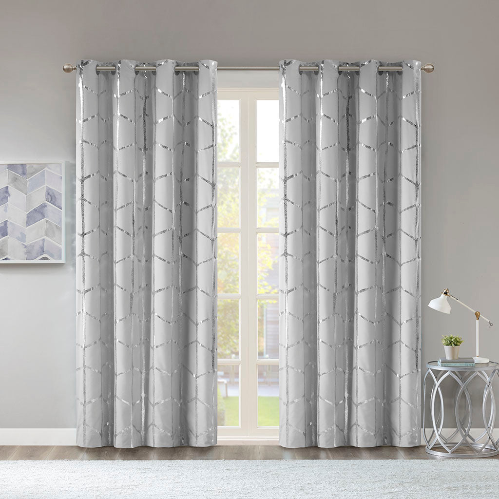 Raina Grommet Top Printed Marble Metallic Total Blackout Curtain