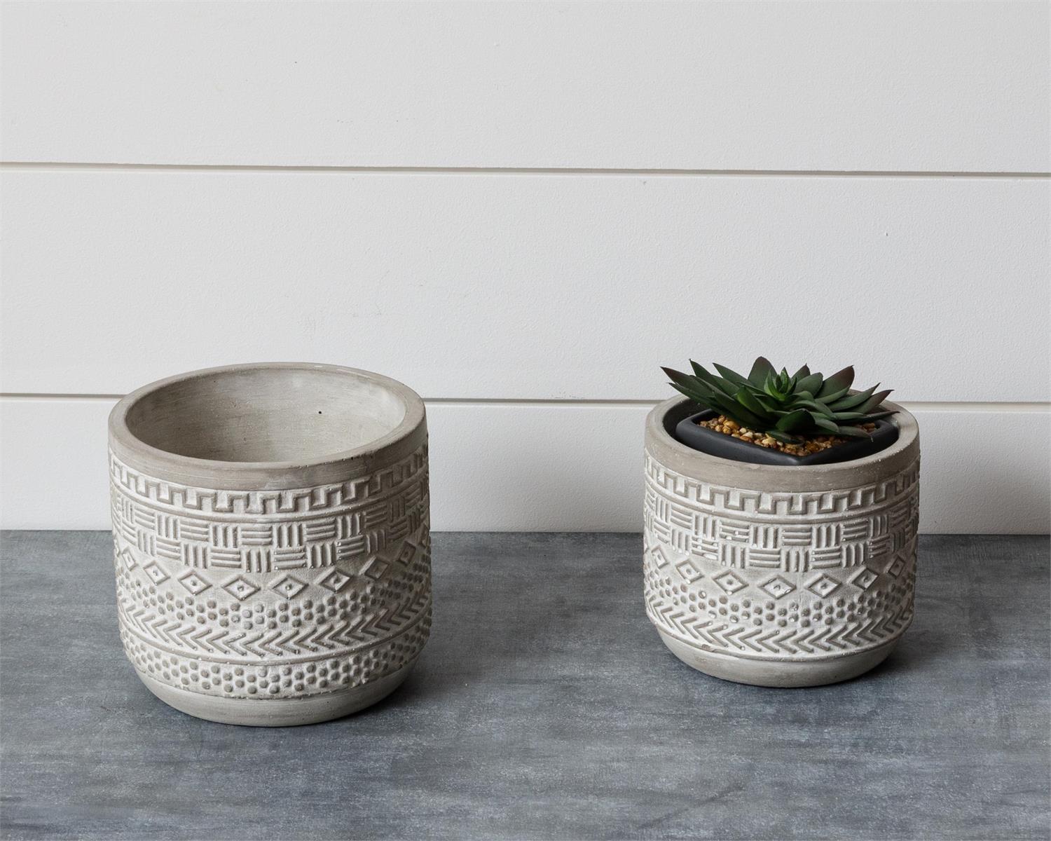 Debossed Aztec Cement Planters