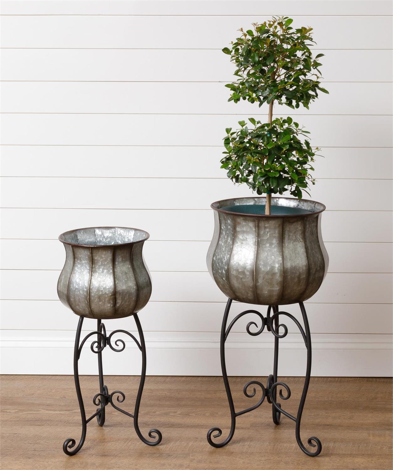 Galvanized Scroll Garden Planters