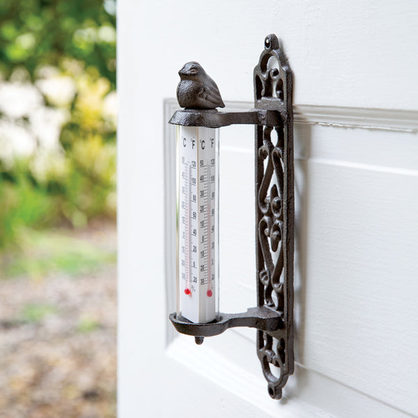 Cast Iron Wall Thermometer - Bird