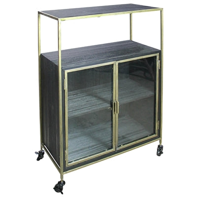Hendrik Rolling Cart, Wood & Brass