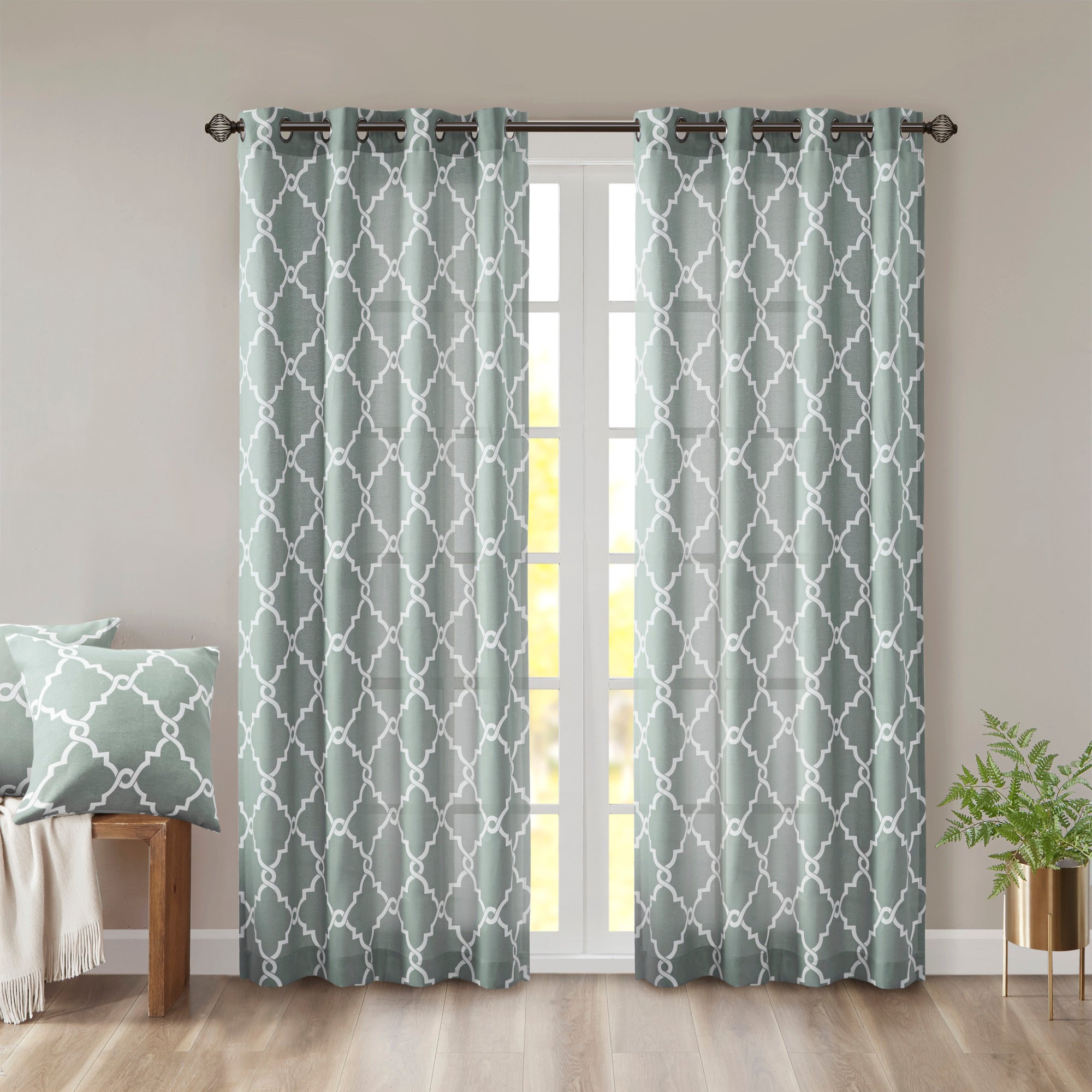 Saratoga Fretwork Print Grommet Top Window Curtain Panel