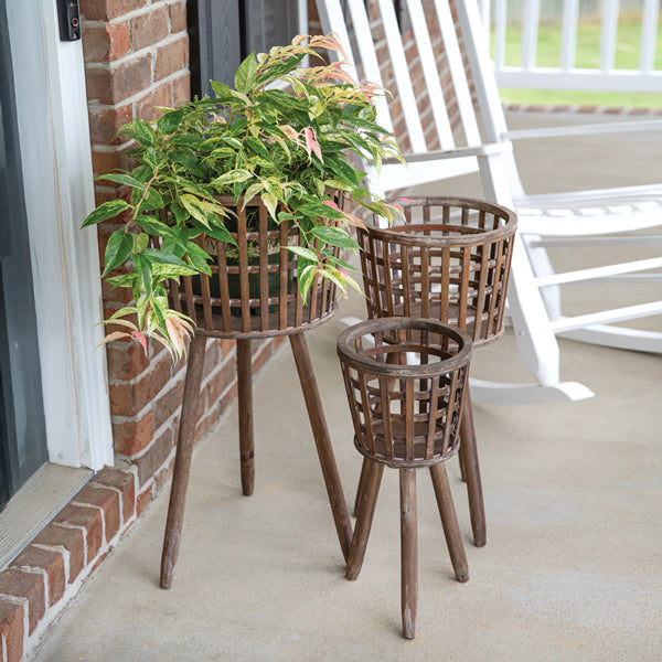 Set of Three Woven Plant Stands