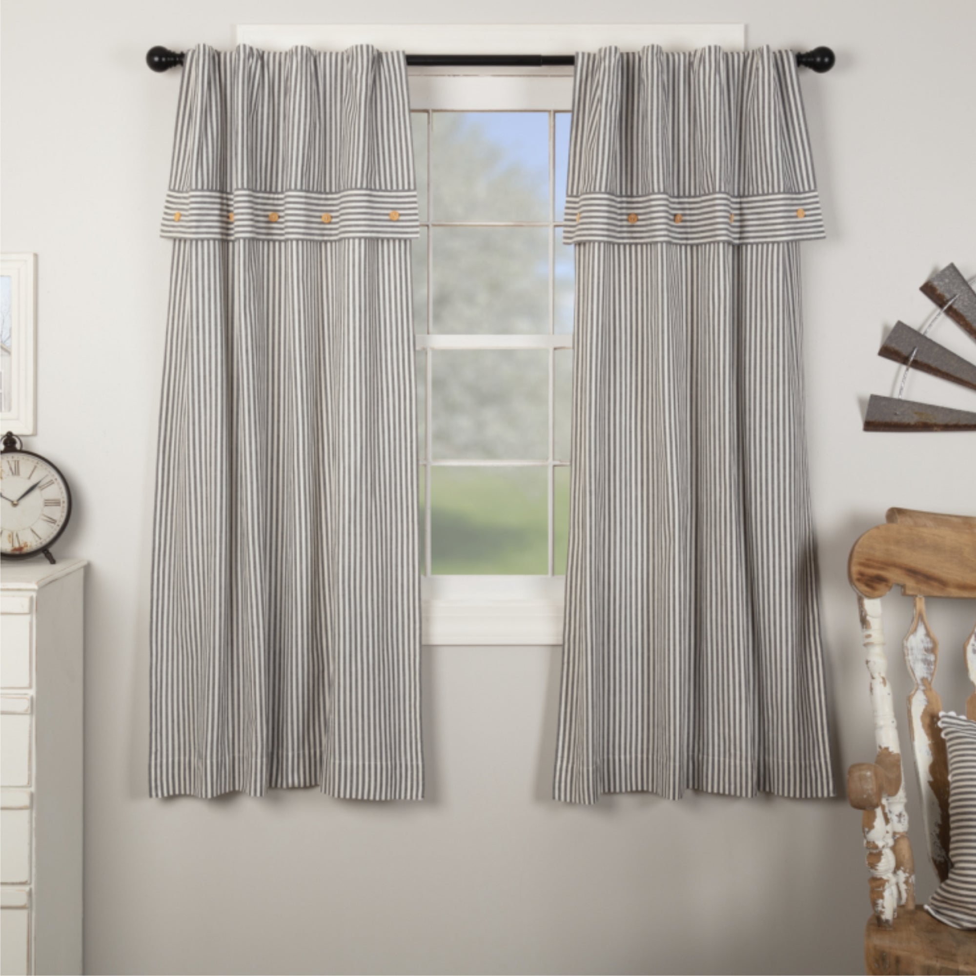 Farmhouse Ticking Gray Short Panel Set of 2