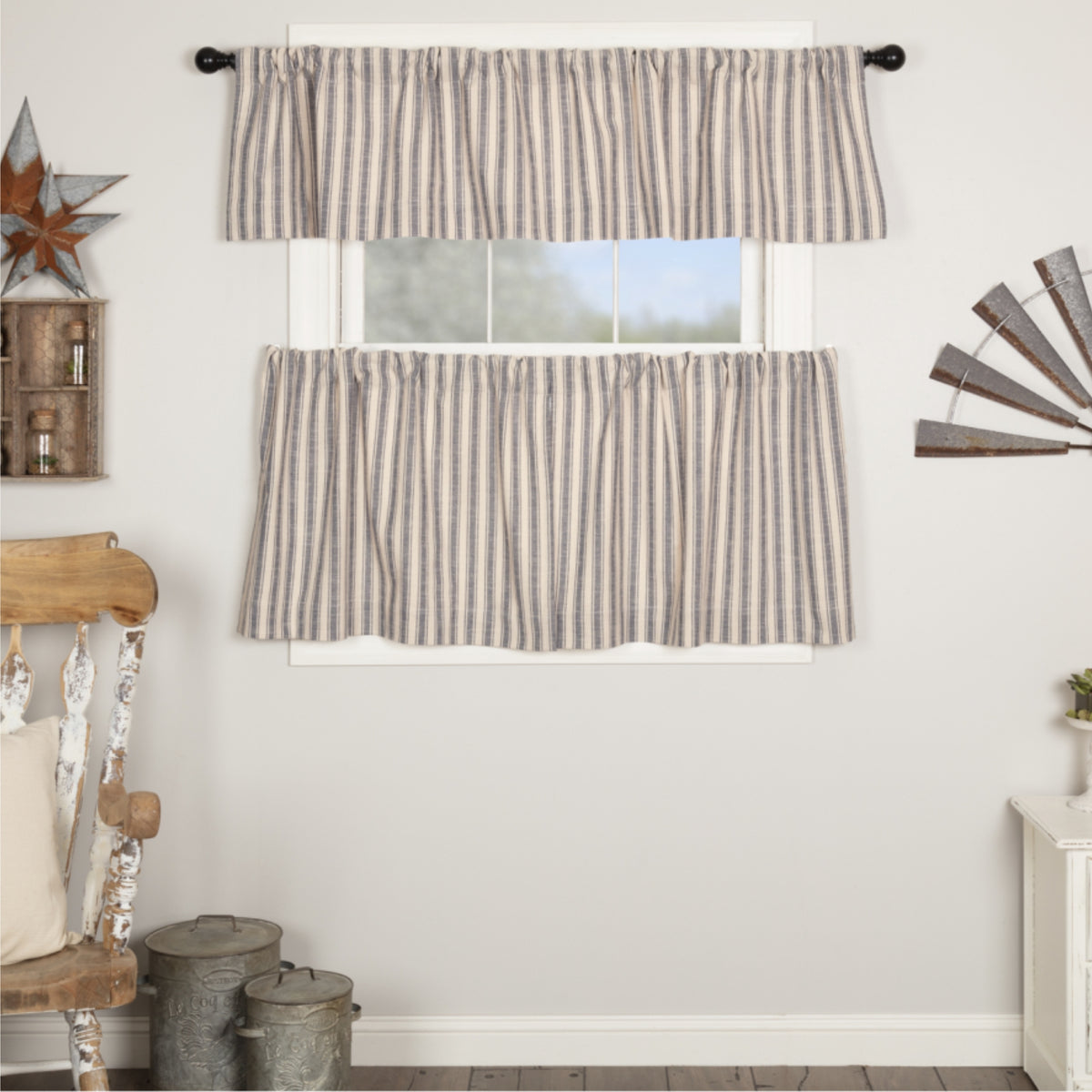 Market Place Blue Ticking Stripe Tier Set of 2 24Lx36W