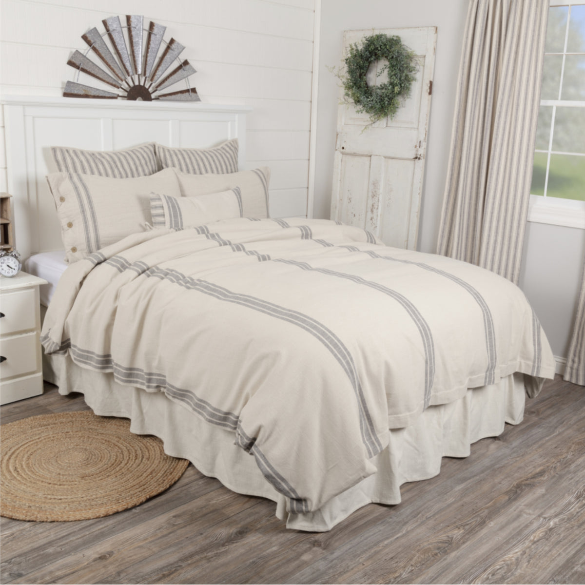 Market Place Gray Grain Sack Stripe King Duvet Cover