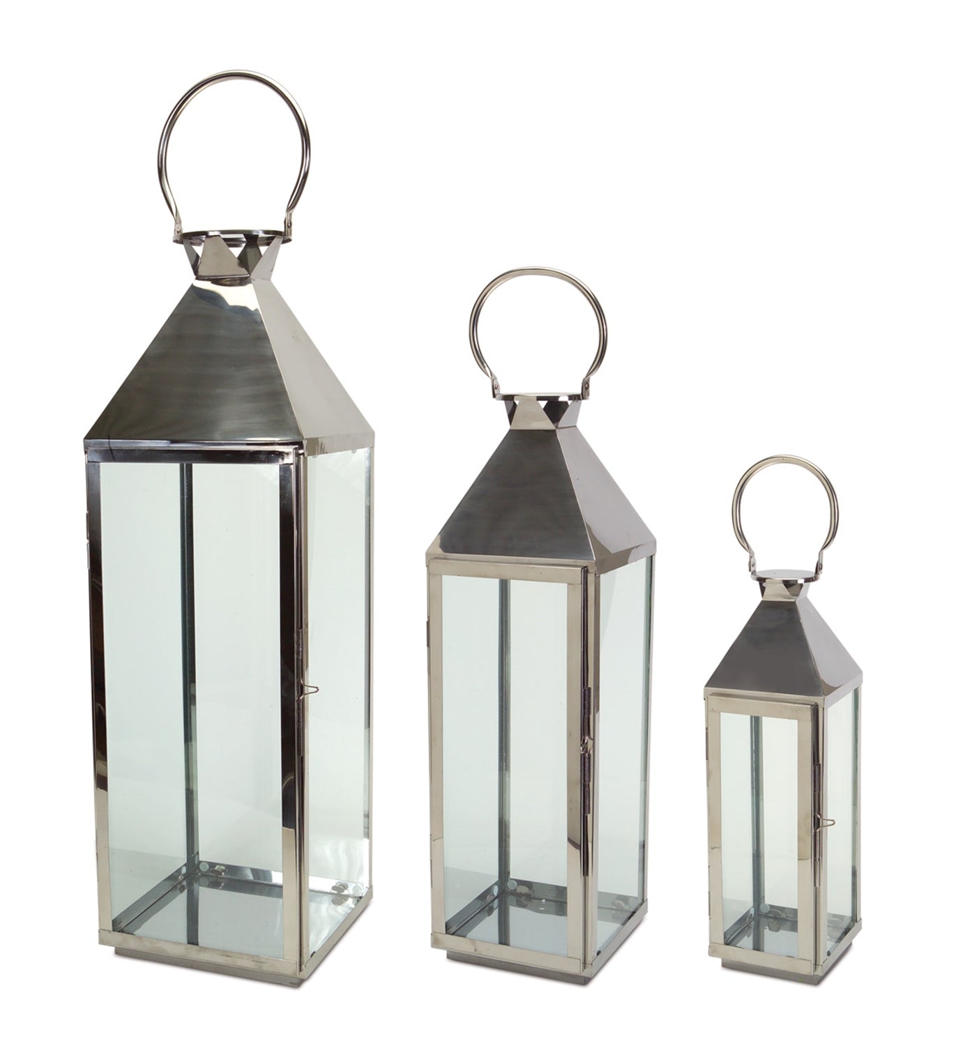 Lantern (Set of 3) 19.5"H, 26"H, 34"H Stainless Steel/Glass