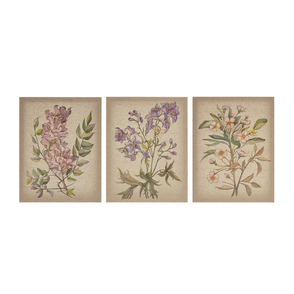 Linen Botanicals Gold Foil and Hand Embellished Floral Canvas Wall Art