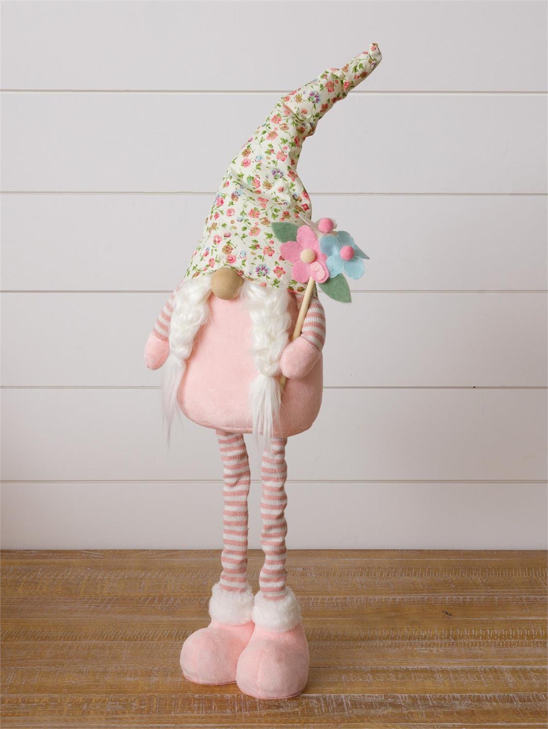 Standing Gnome - Floral Hat, Holding Flowers
