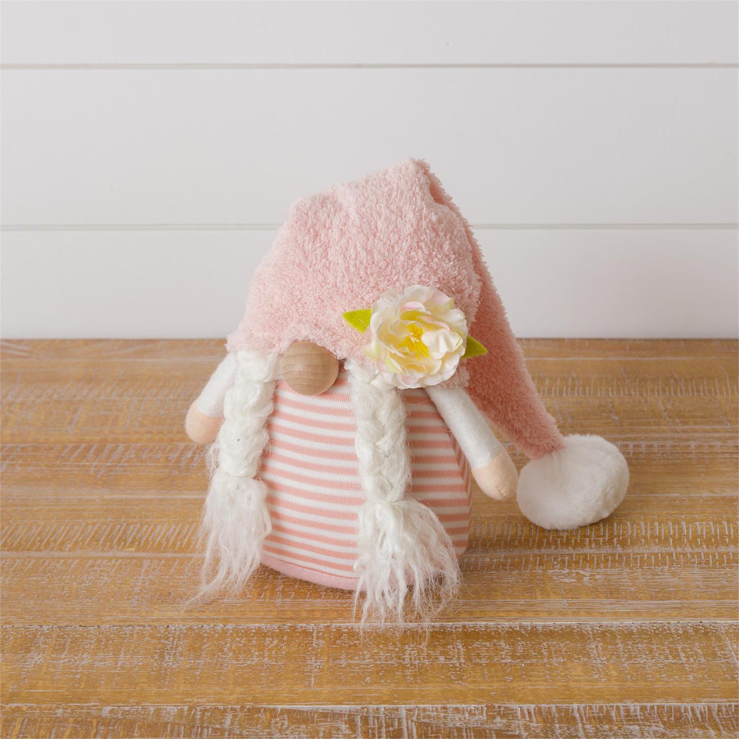 Weighted Gnome - Pink Hat With Flower Accent And Braids