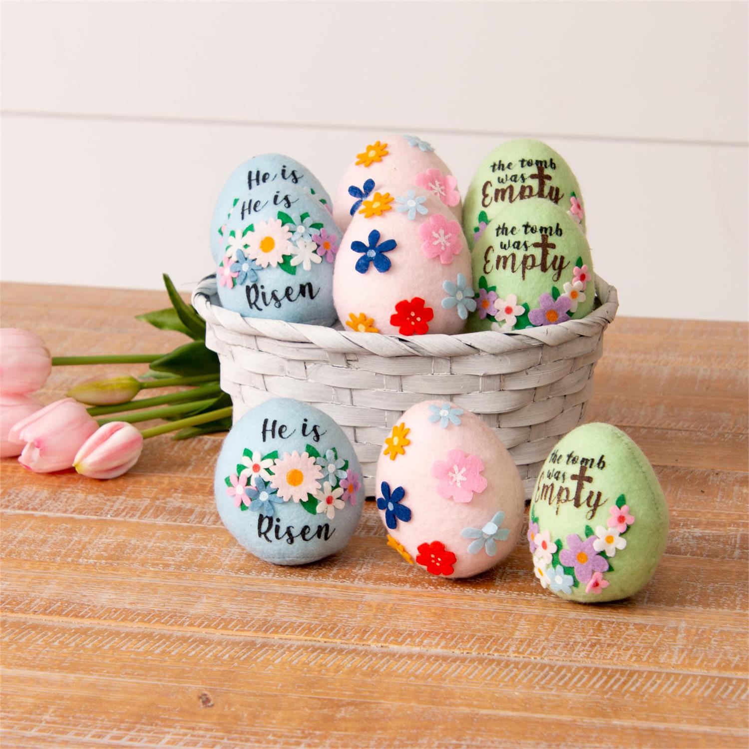 Fabric Easter Egg Shelf Sitters In Basket