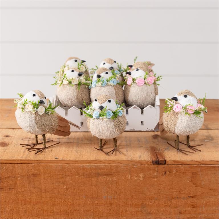Crate - Raffia Birds With Flower Wreaths