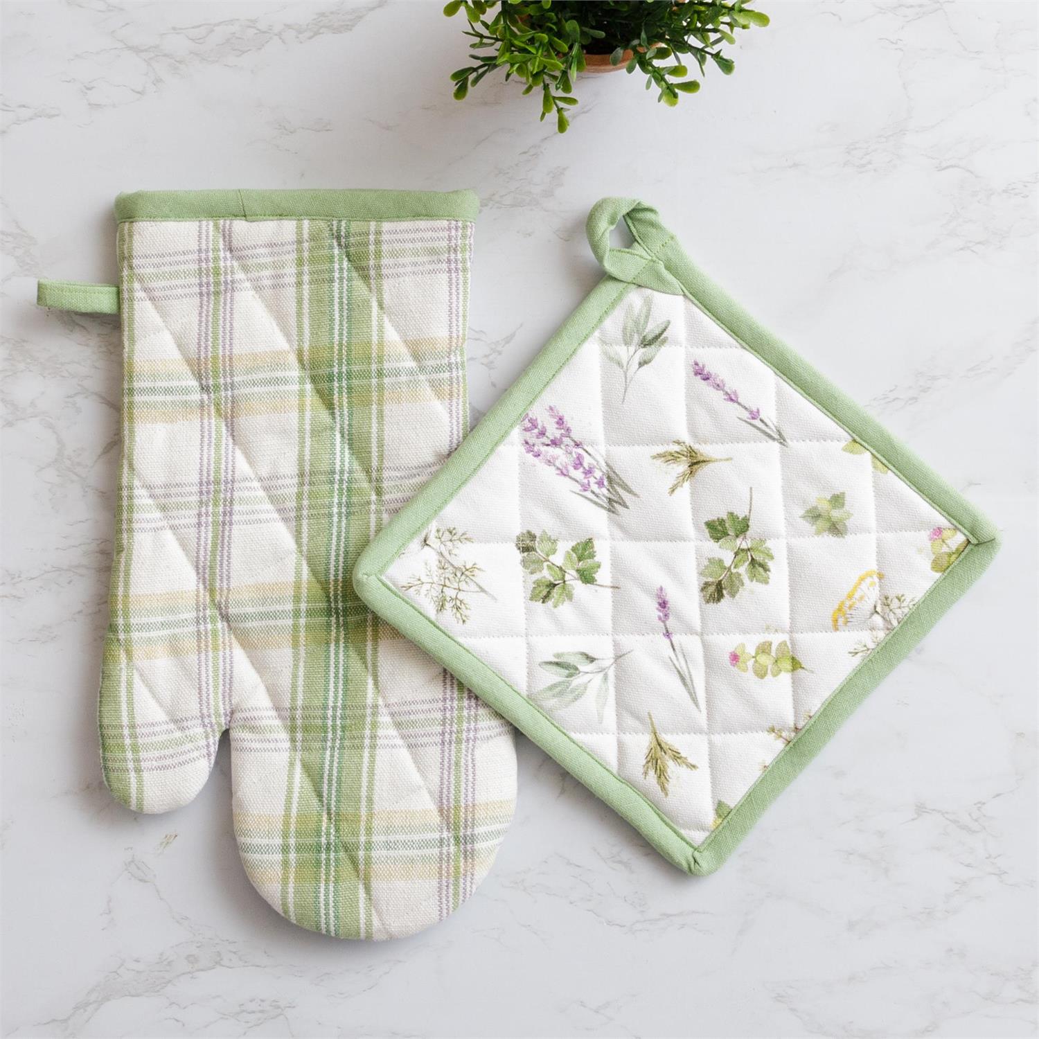 Oven Mitt And Pot Holder - Fresh Herbs