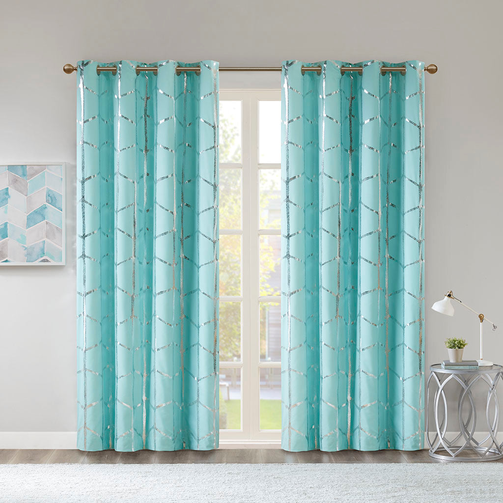 Raina Total Blackout Metallic Print Grommet Top Curtain Panel