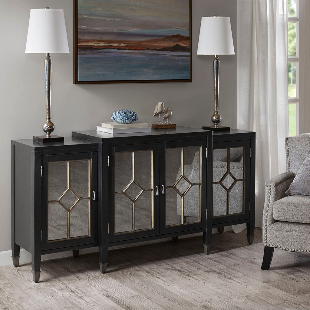 Lyle Dining Buffet Server Quaterfoil Design Kitchen Storage Cabinet with Mirrored Doors