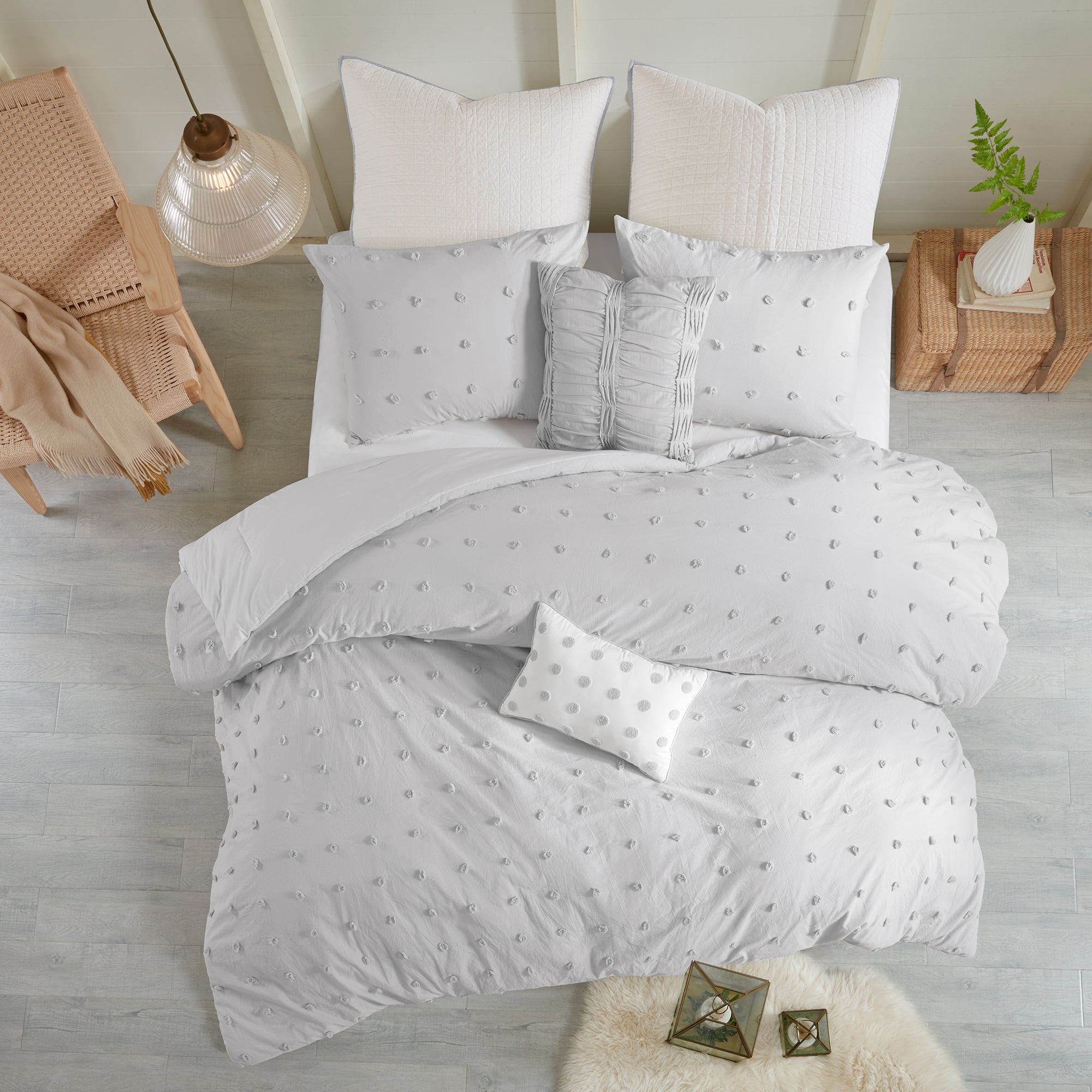 Brooklyn Cotton Jacquard Comforter Set with Euro Shams and Throw Pillows
