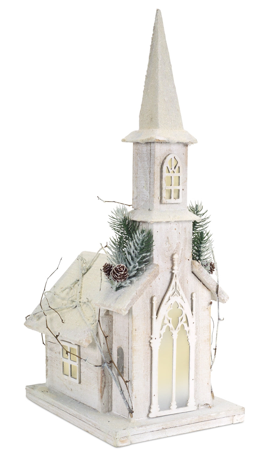 Pre-Lit Wooden Church 20.25”H Wood (UL/120 Volt Plug)