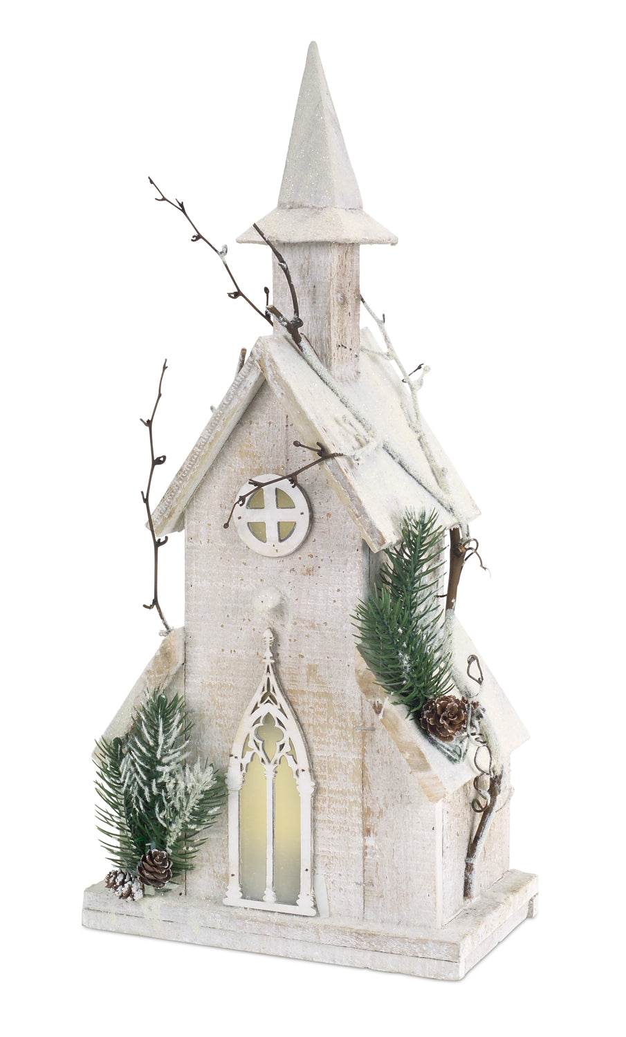 Pre-Lit Wooden Church 18.75”H Wood (UL/120 Volt Plug)