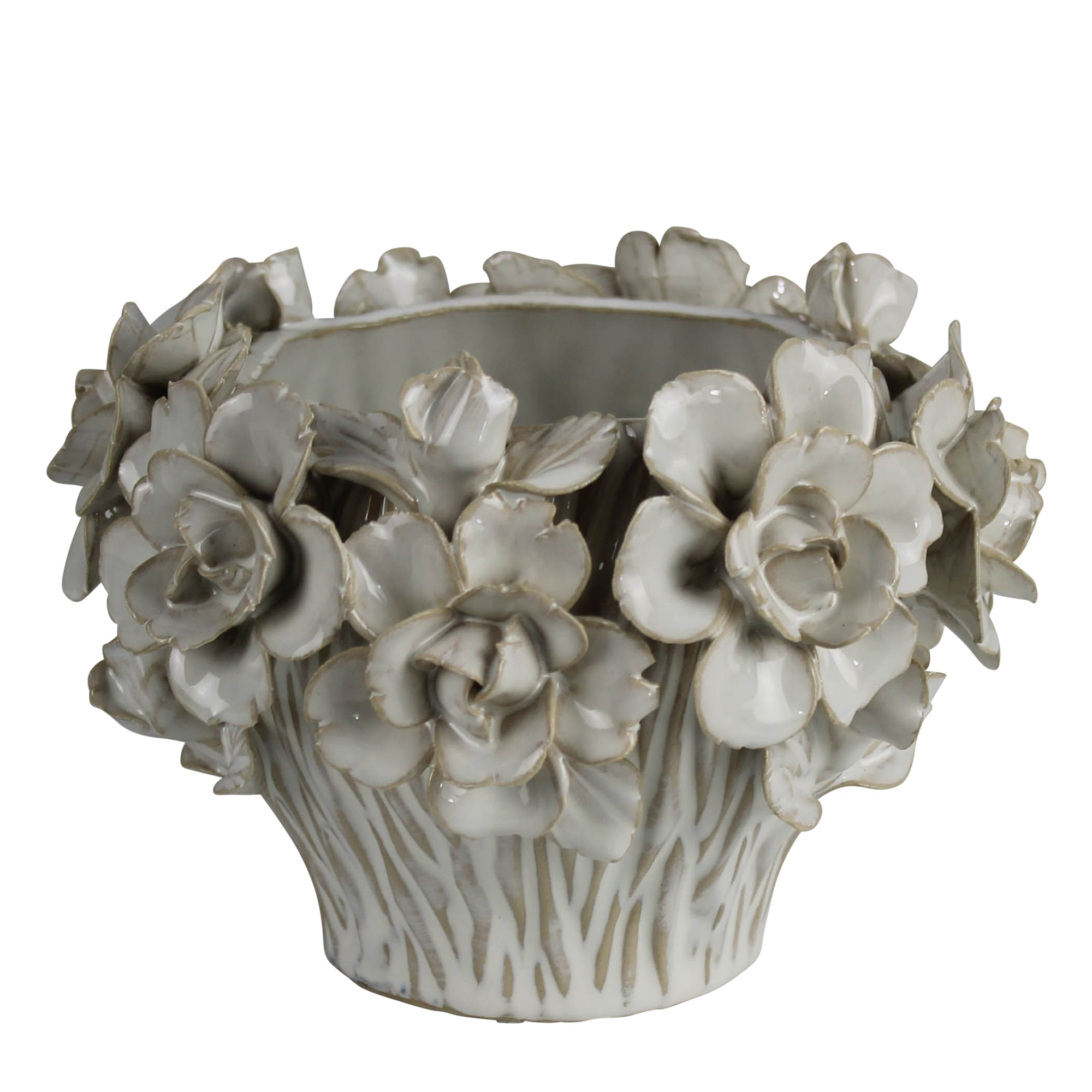 Pot with Floral Rim - 4”, Ceramic