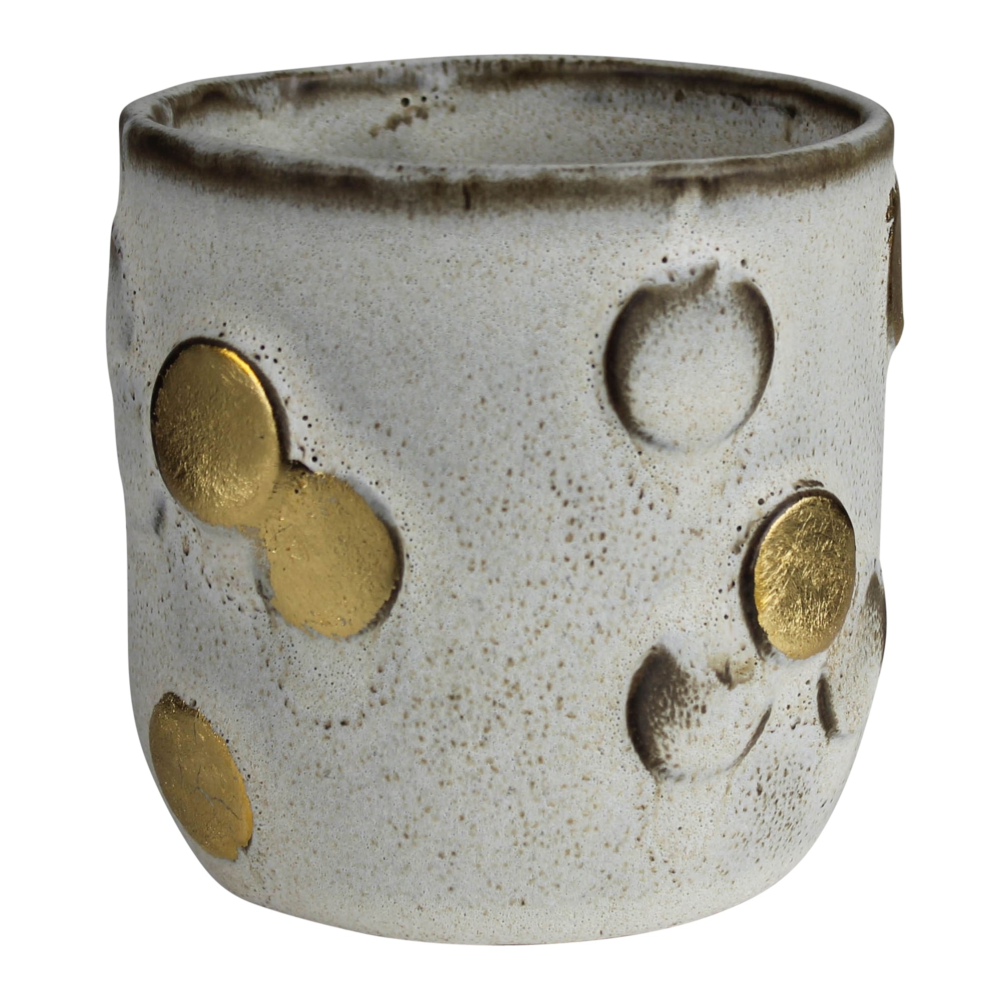 Cachepot with Gold Disks - 4”, Ceramic