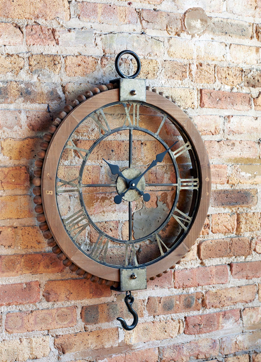 Open Wall Clock w/Hook 21.75"L x 30"H Wood/Metal