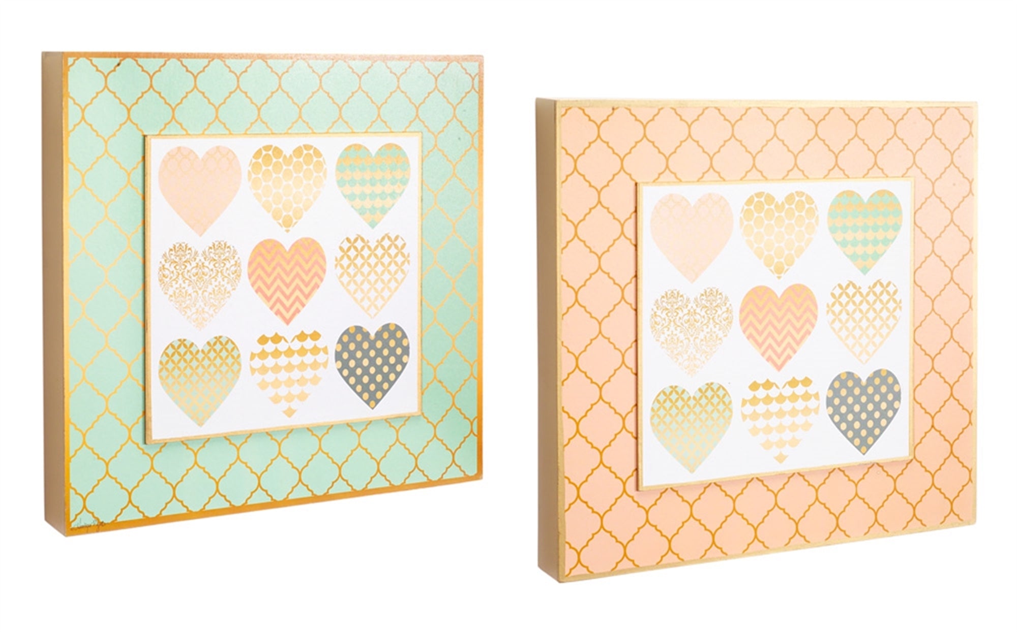 Heart Design Wall Plaques (2 Asst) 16"SQ Wood