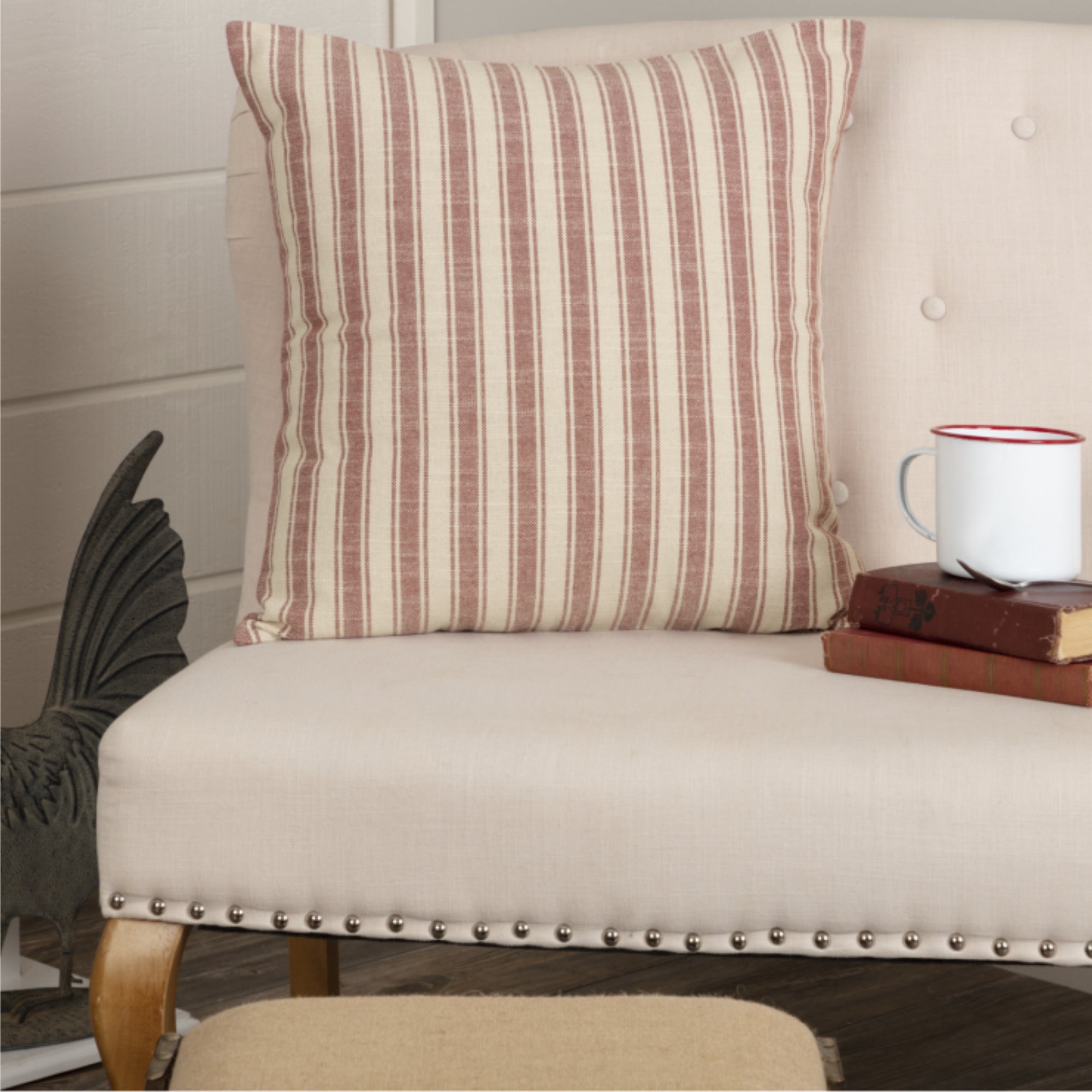 Market Place Red Ticking Stripe Pillow Cover