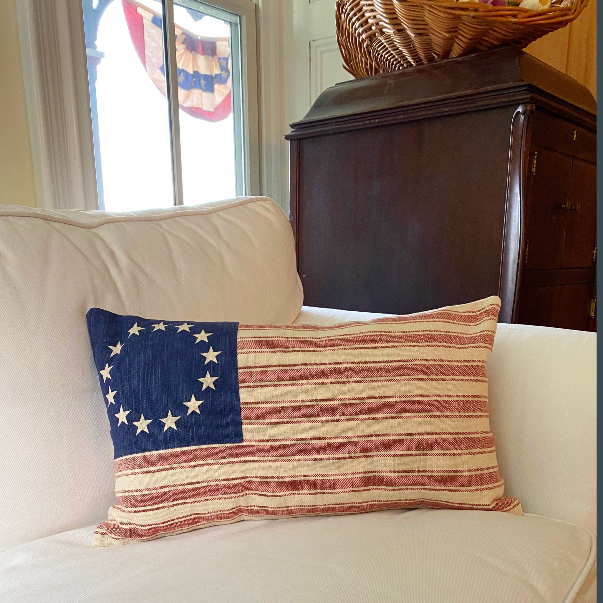 Market Place Red Flag Pillow Cover