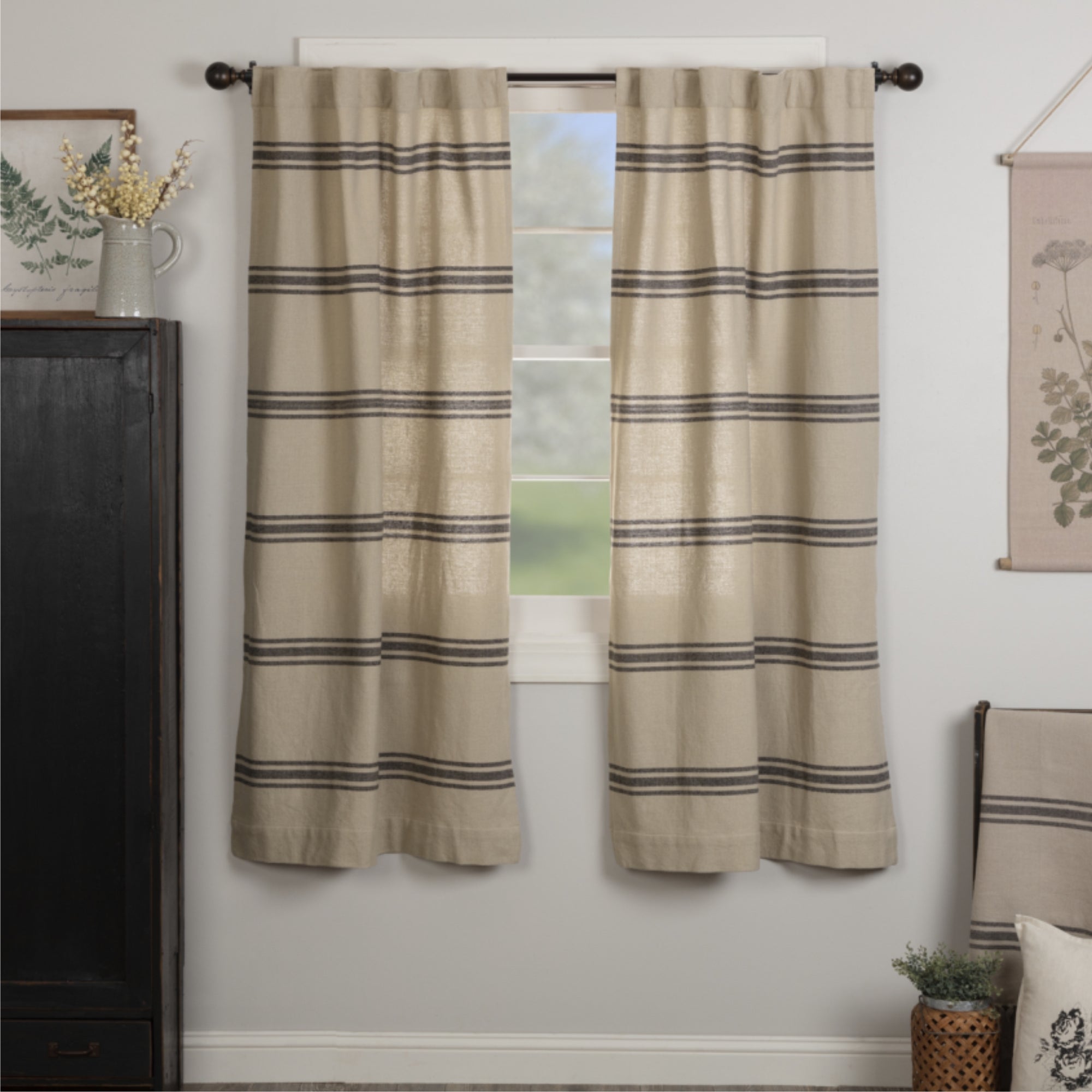 Mill House Stripe Black Short Panel Set of 2 63Lx36W