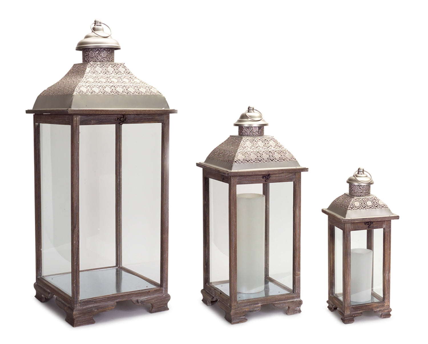 Lantern (Set of 3) 19.75"H, 26.5"H, 39"H Metal/Wood