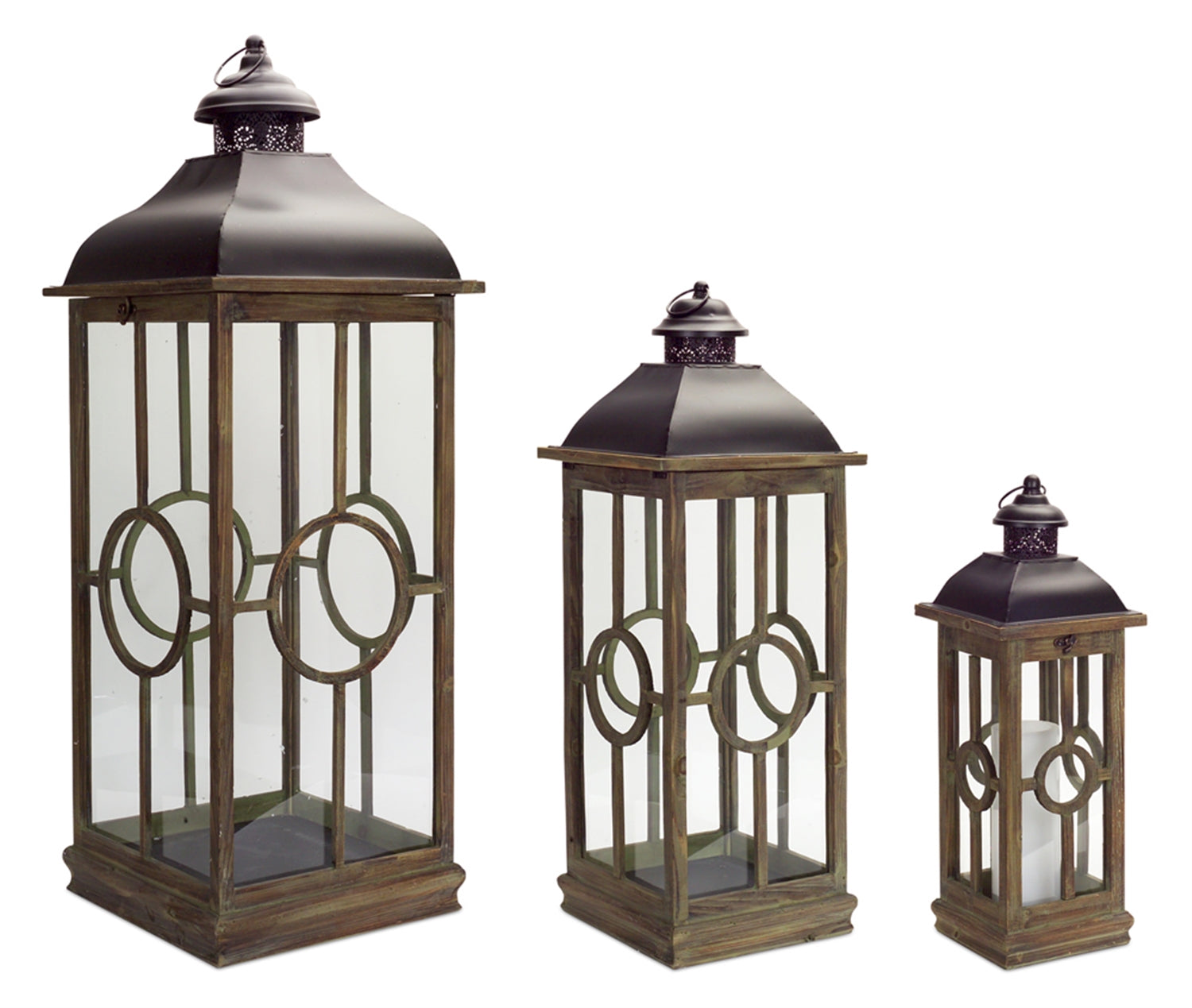 Lantern (Set of 3) 22"H, 30"H, 42"H Metal/Wood