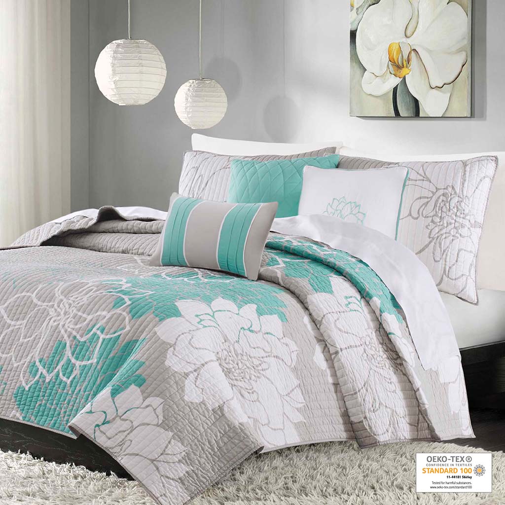 Lola 6 Piece Printed Cotton Quilt Set with Throw Pillows