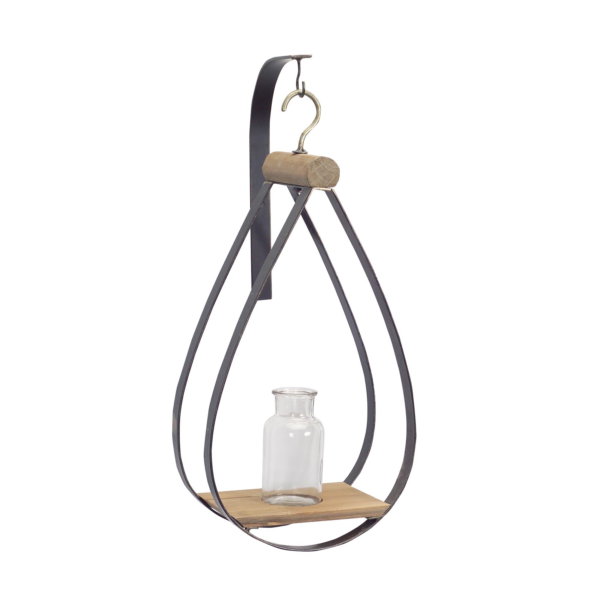 Hanging Bottle Vase 21"H Metal/Wood/Glass