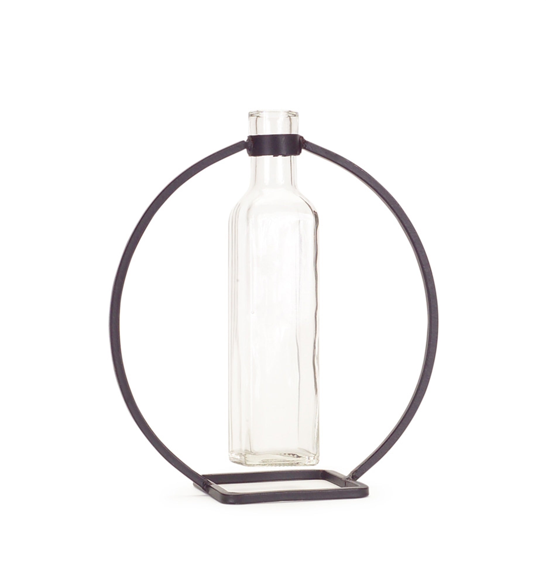 Hanging Vase in Circle Stand 9"H Glass/Metal