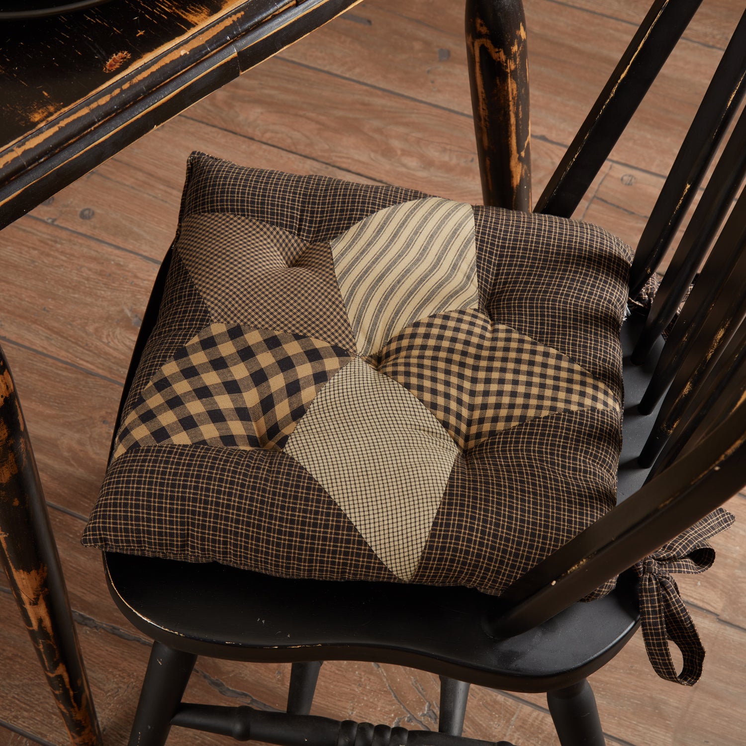 Farmhouse Star Primitive Country Check Patchwork Chair Pad 14x14 -