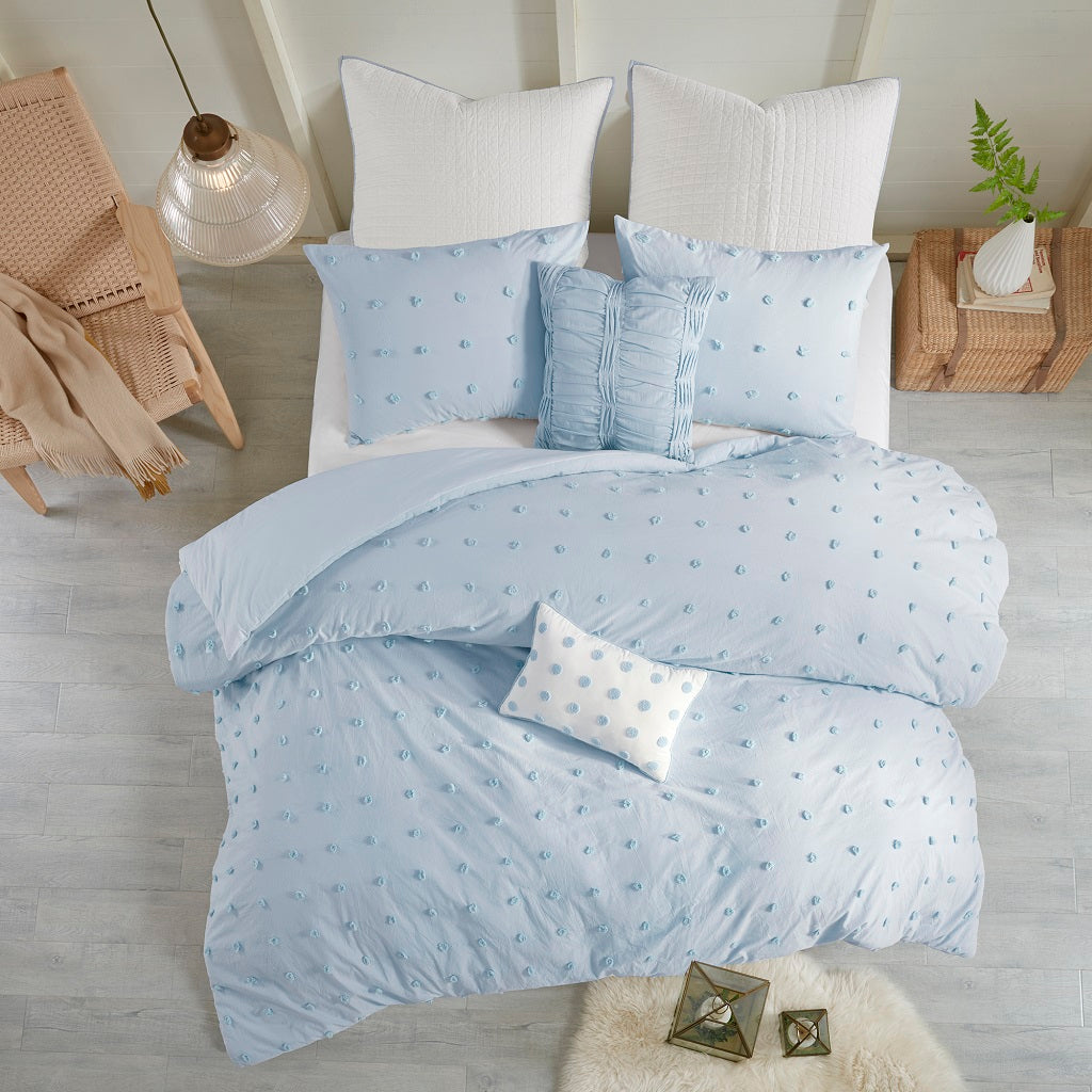 Brooklyn Cotton Jacquard Duvet Cover Set with Euro Shams and Throw Pillows