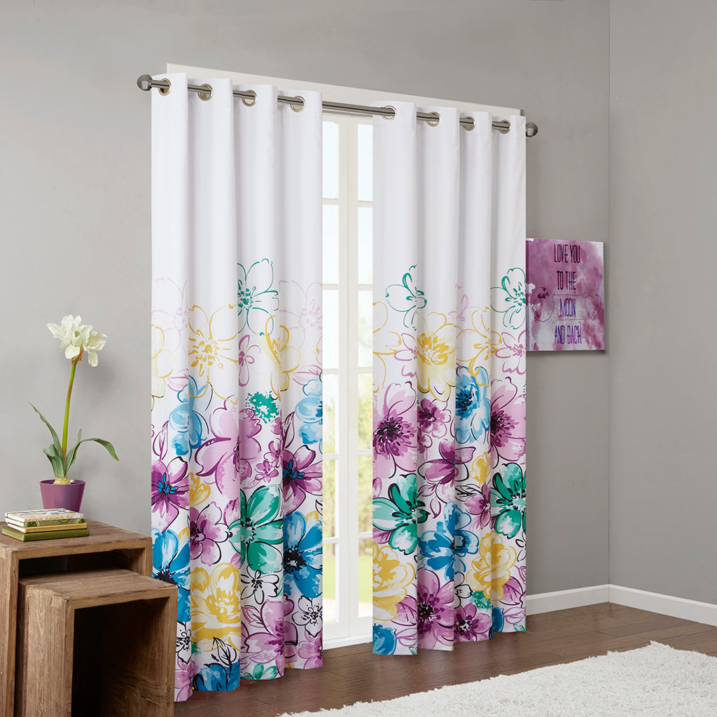 Olivia Total Blackout Metallic Print Grommet Top Curtain Panel